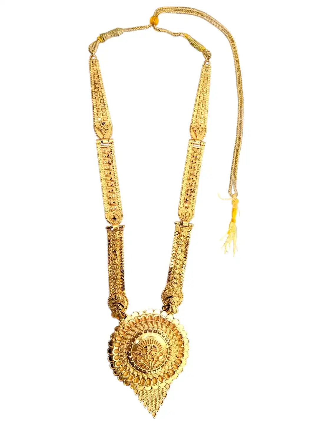 Gold Plated Round Shape Long Haaram Necklace Set with Matching Drop Earrings