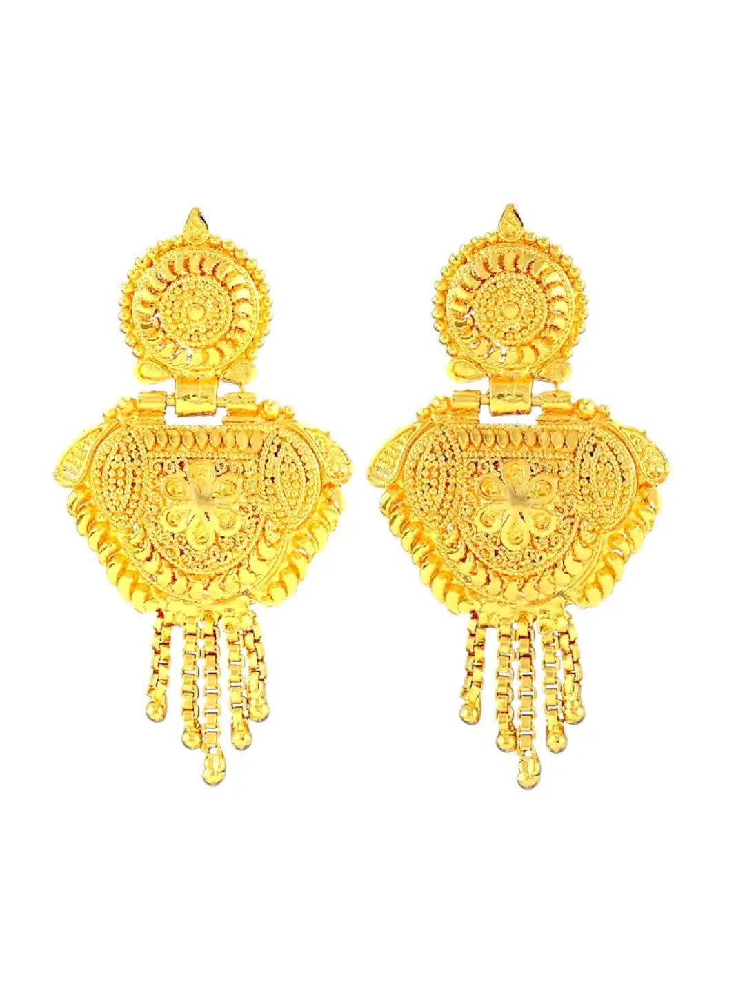 Gold Plated Traditional Round Shape Long Haaram Necklace Set with Matching Earrings
