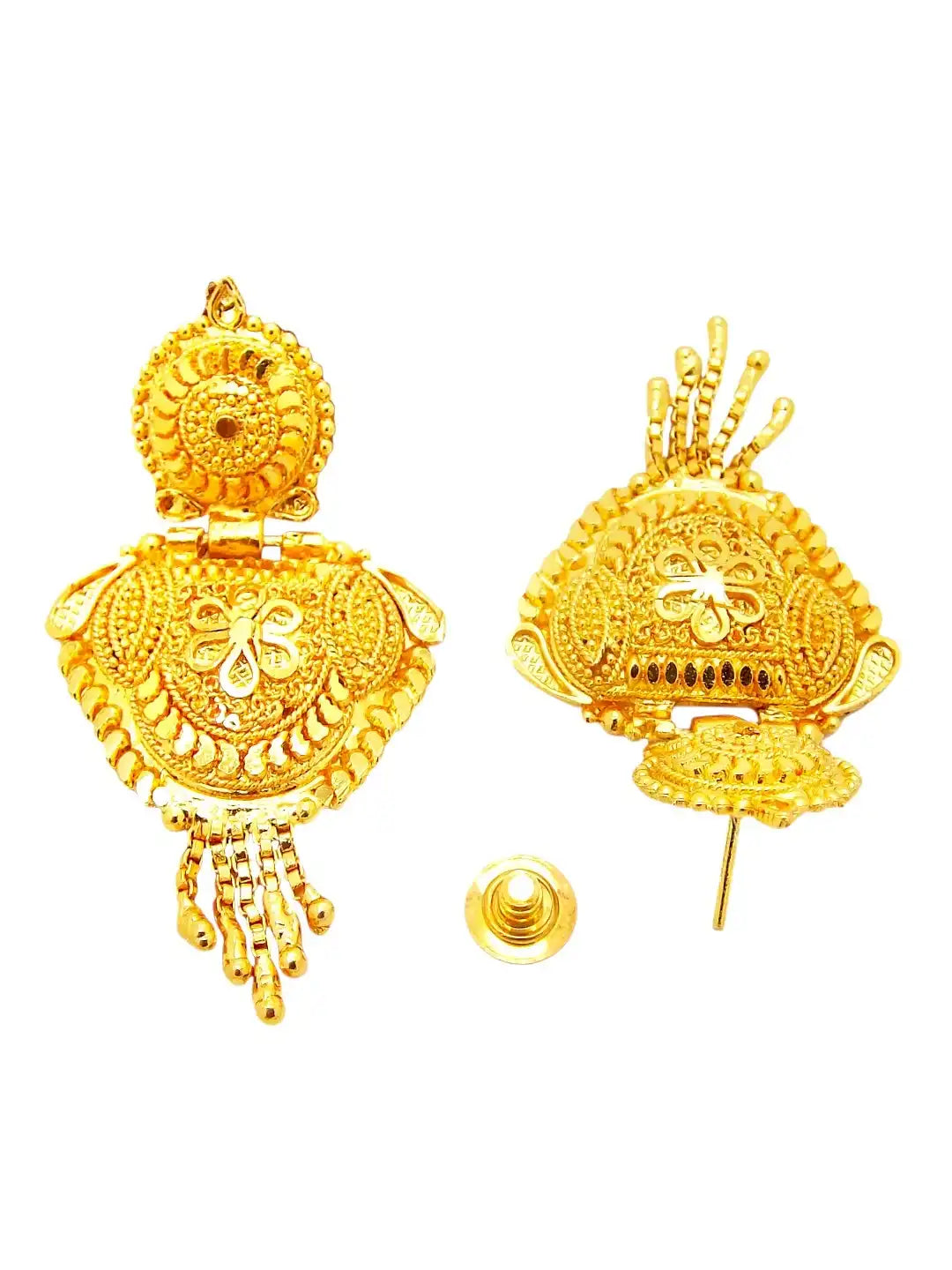 Gold Plated Traditional Round Shape Long Haaram Necklace Set with Matching Earrings