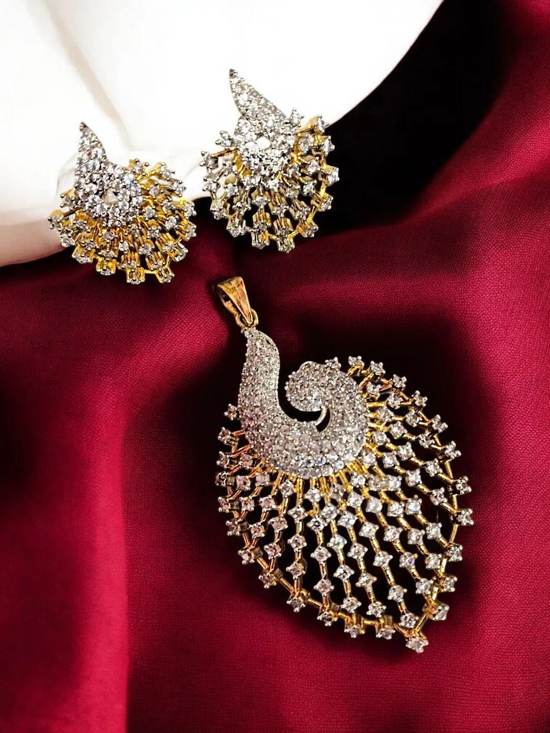 Pendant Gold-Plated American Diamond Studded Jewellery Set