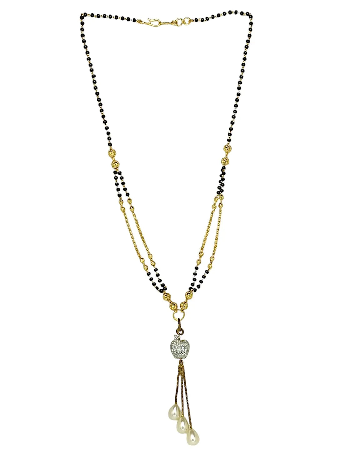 Gold-Plated White & Black AD-Studded & Beaded Mangalsutra