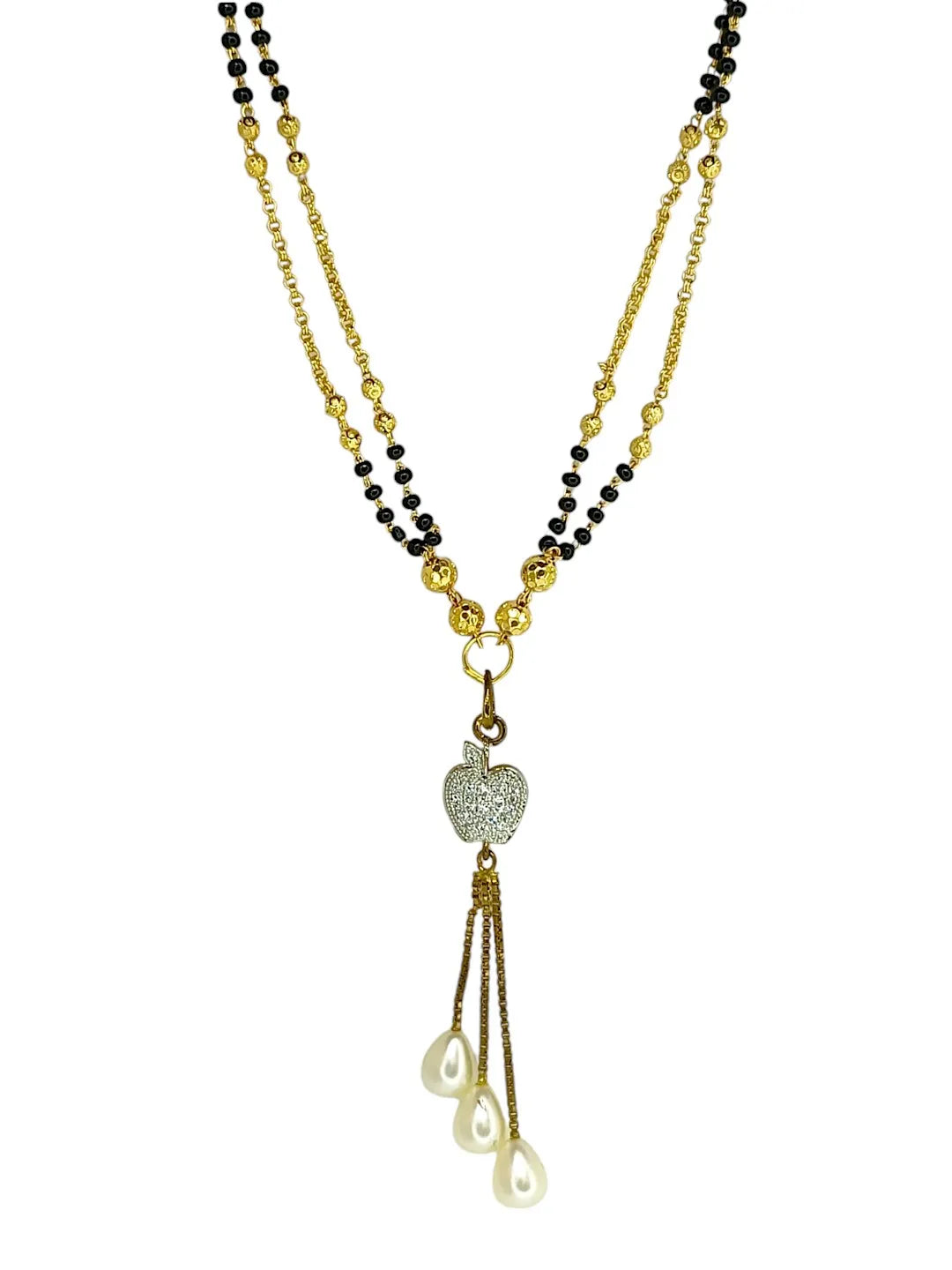 Gold-Plated White & Black AD-Studded & Beaded Mangalsutra