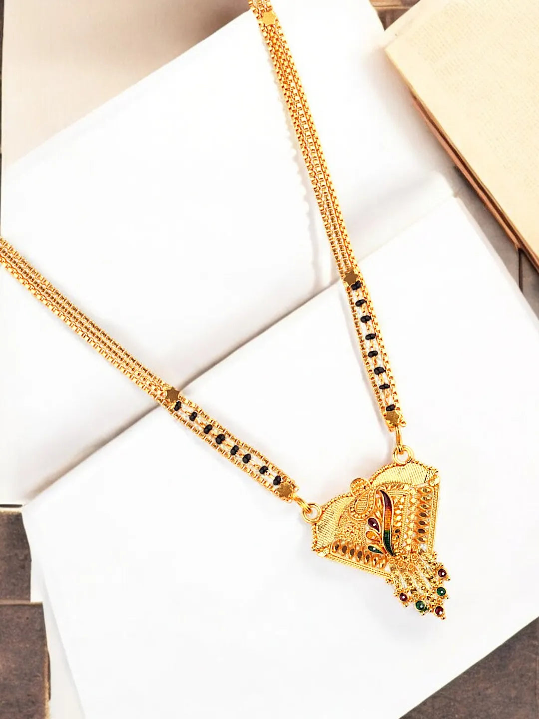 Gold-Plated Black Beaded Mangalsutra