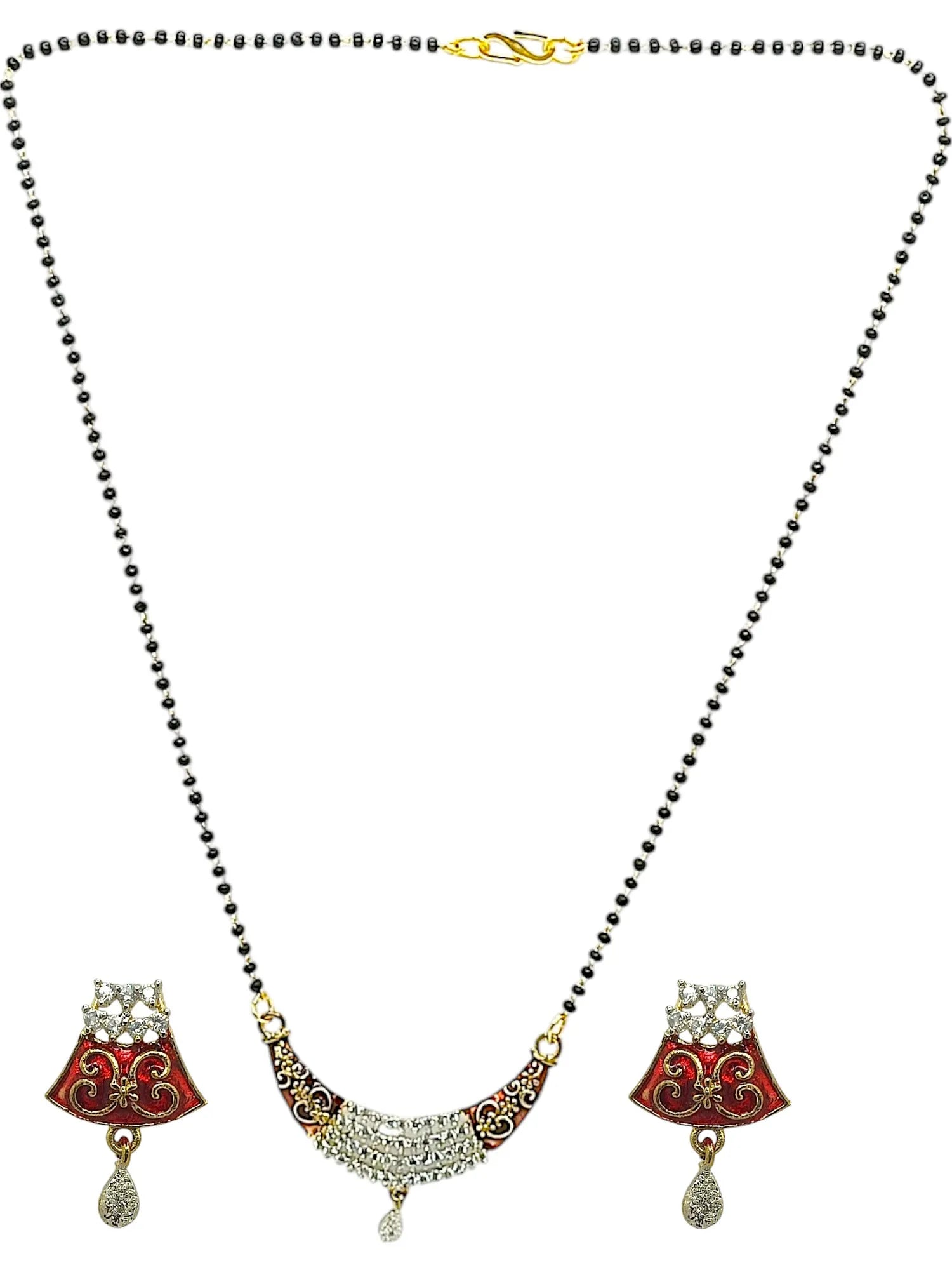 Gold-Plated Artificial Stones and Beads Zirconia Studded Mangalsutra Set