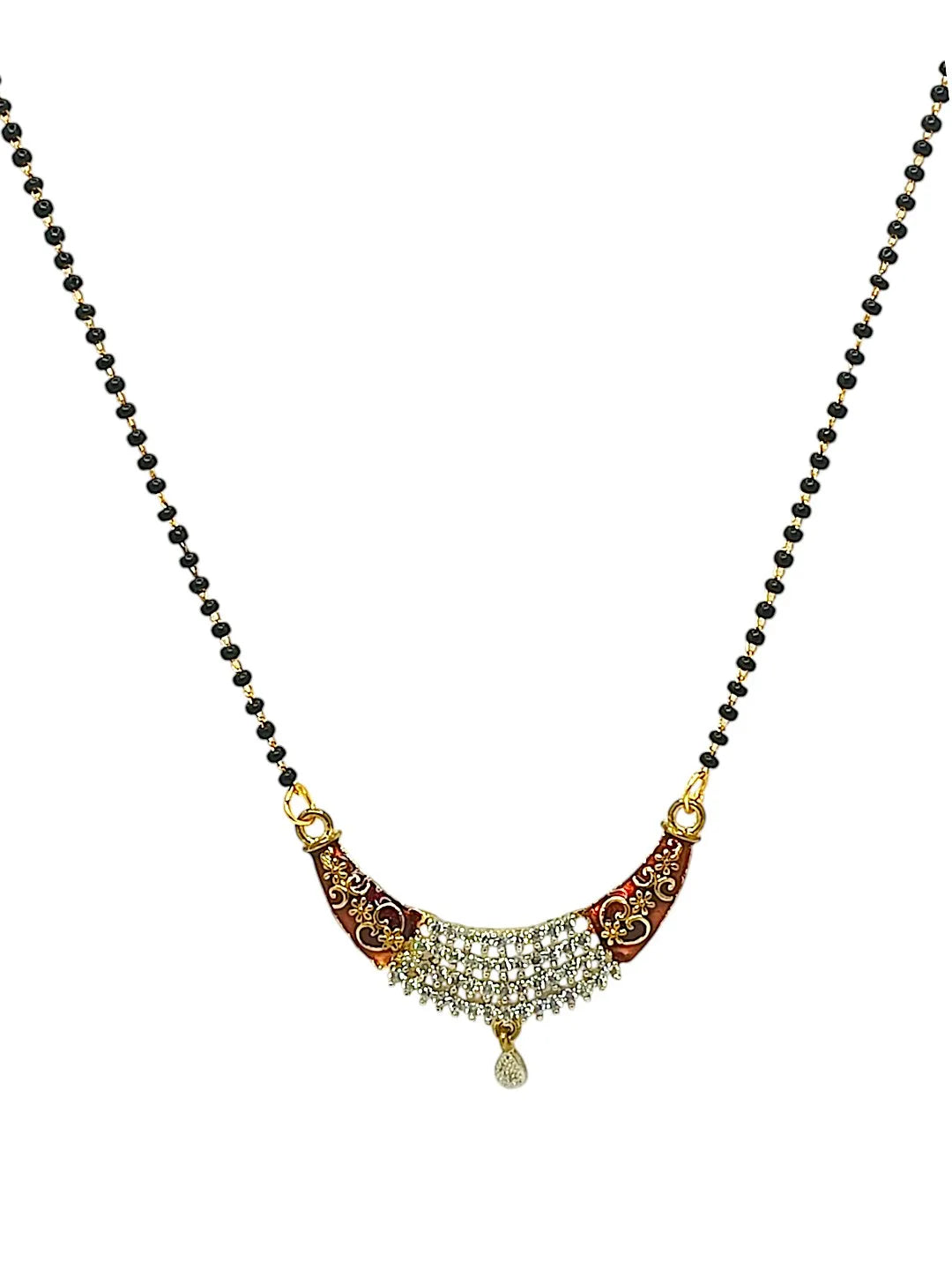 Gold-Plated Artificial Stones and Beads Zirconia Studded Mangalsutra Set