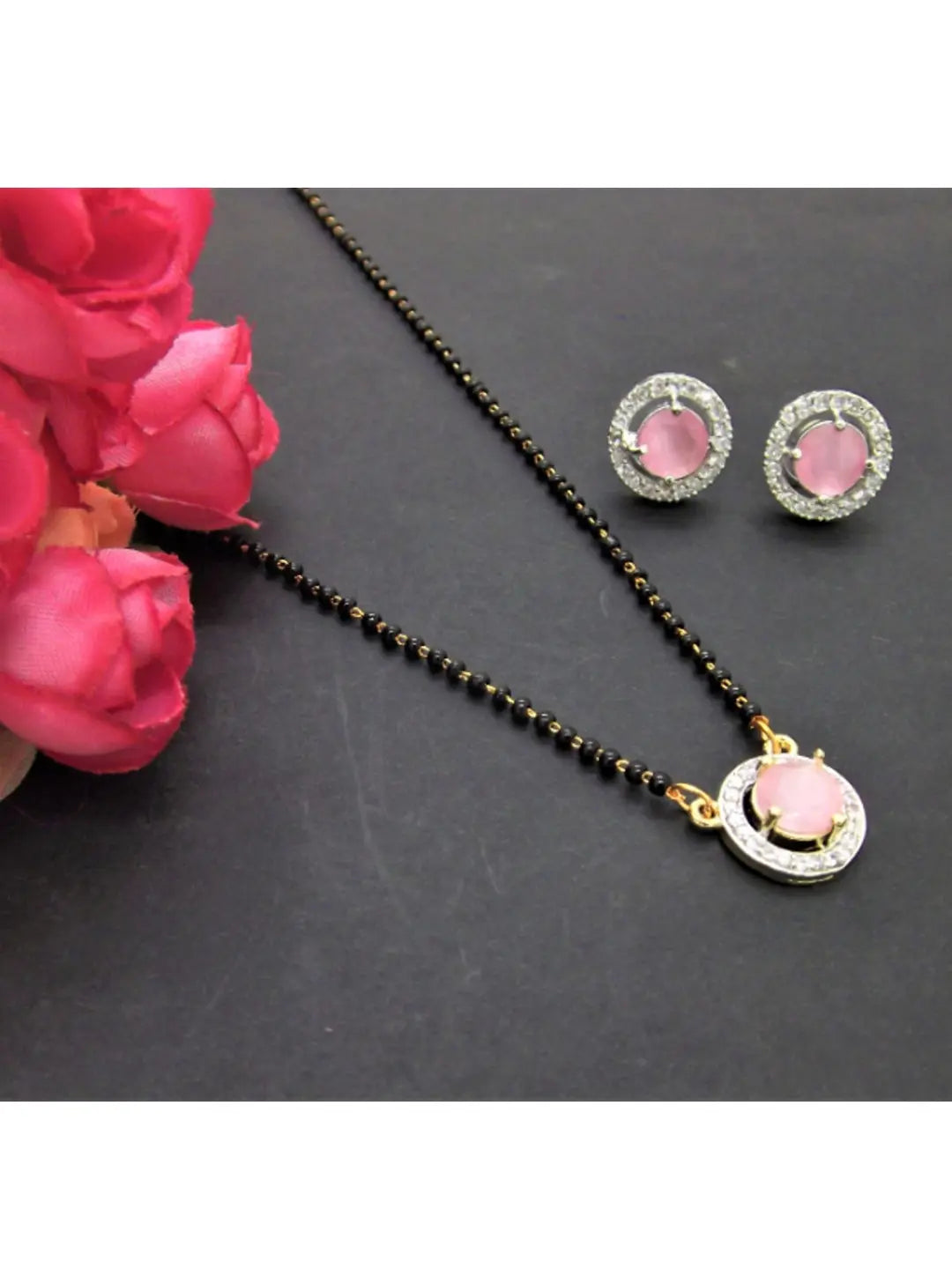 Baby Pink Stone Mangalsutra Set