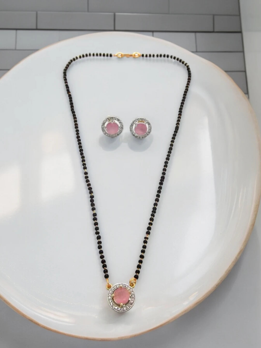 Baby Pink Stone Mangalsutra Set