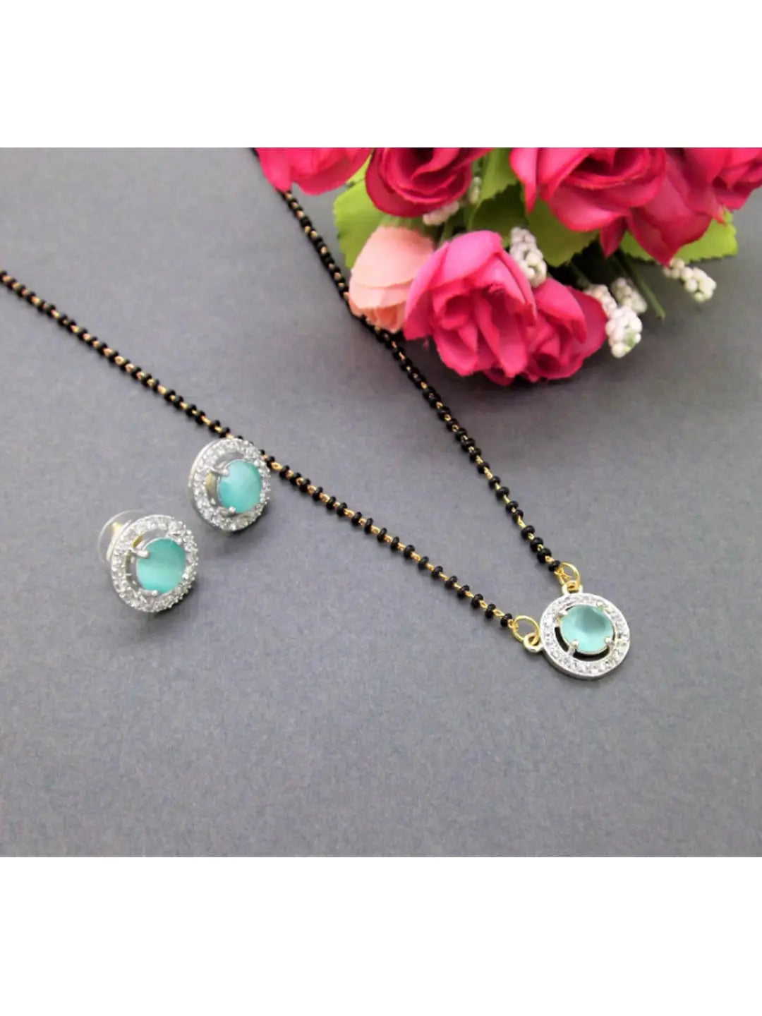 Sea Green Stone Mangalsutra Set