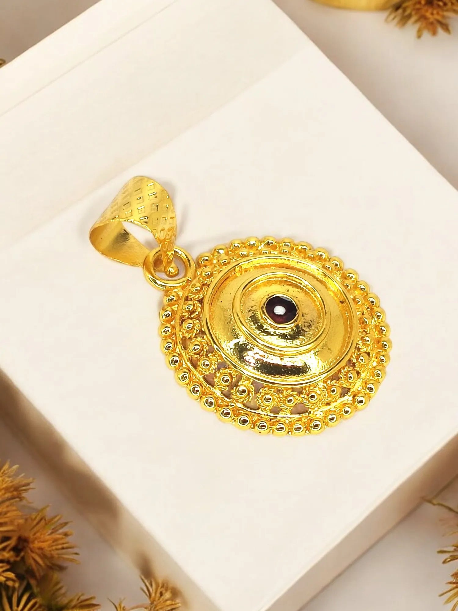 Men Gold-Plated Circular Stone Studded Pendant