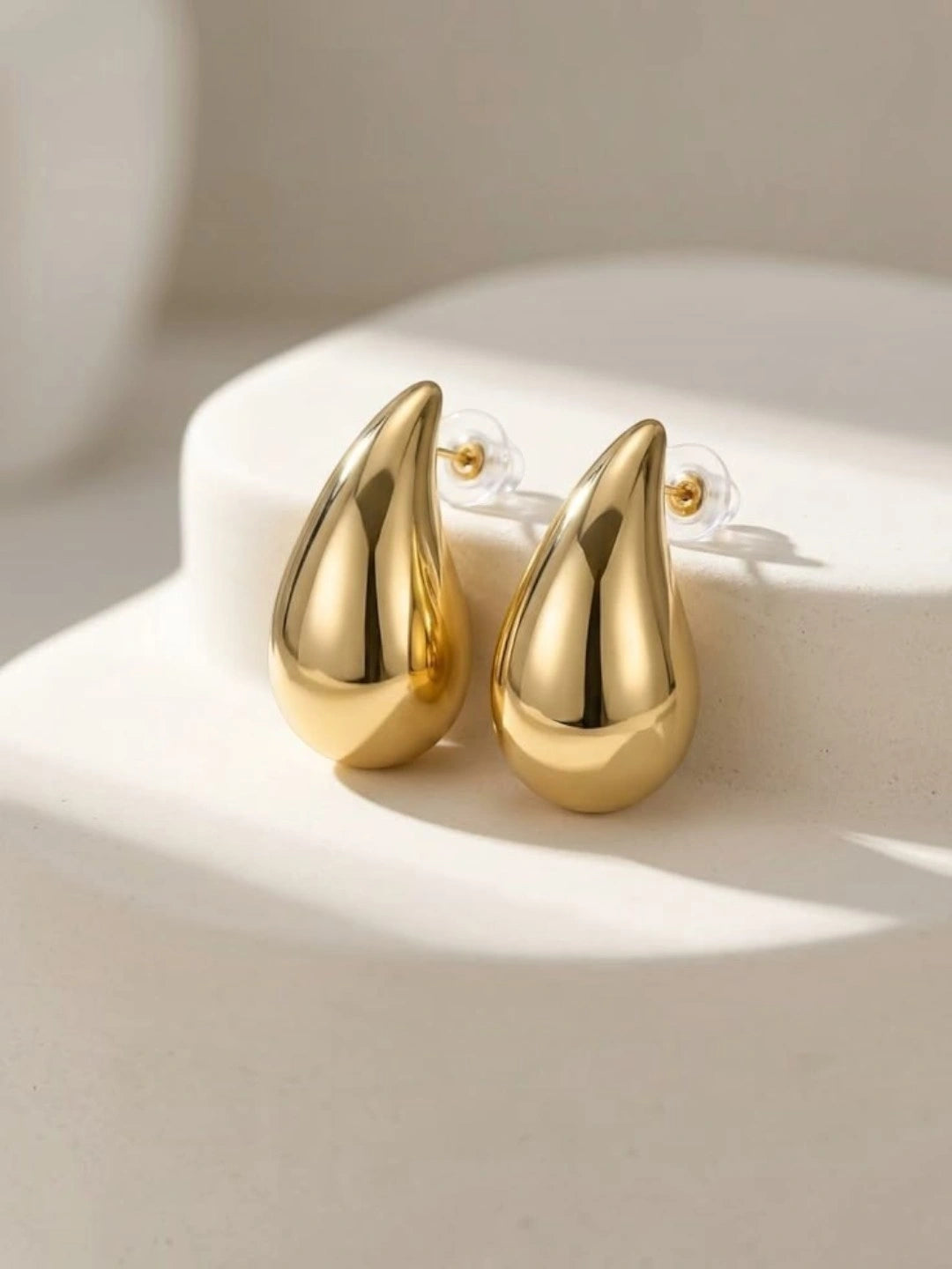 Teardrop Anti Tarnish Gold Tone Stud Earrings