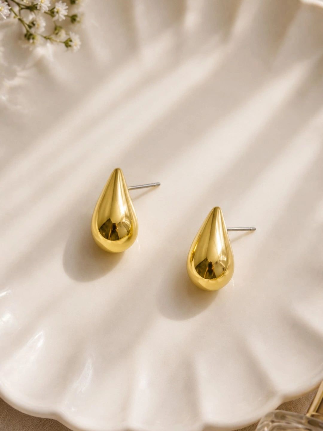 Teardrop Anti Tarnish Gold Tone Stud Earrings