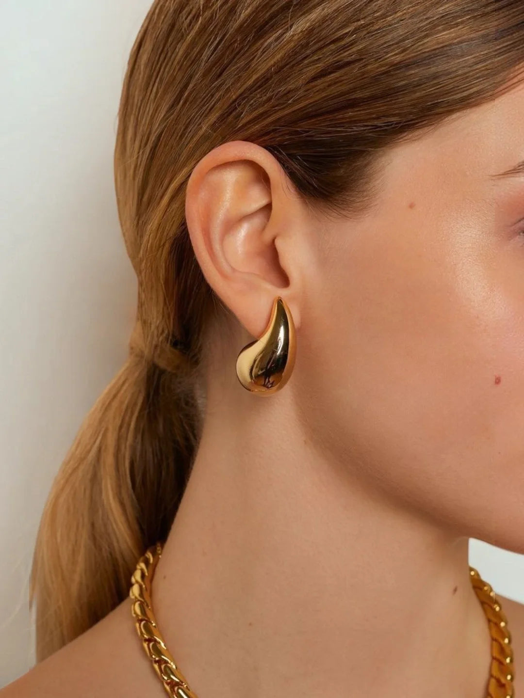 Teardrop Anti Tarnish Gold Tone Stud Earrings