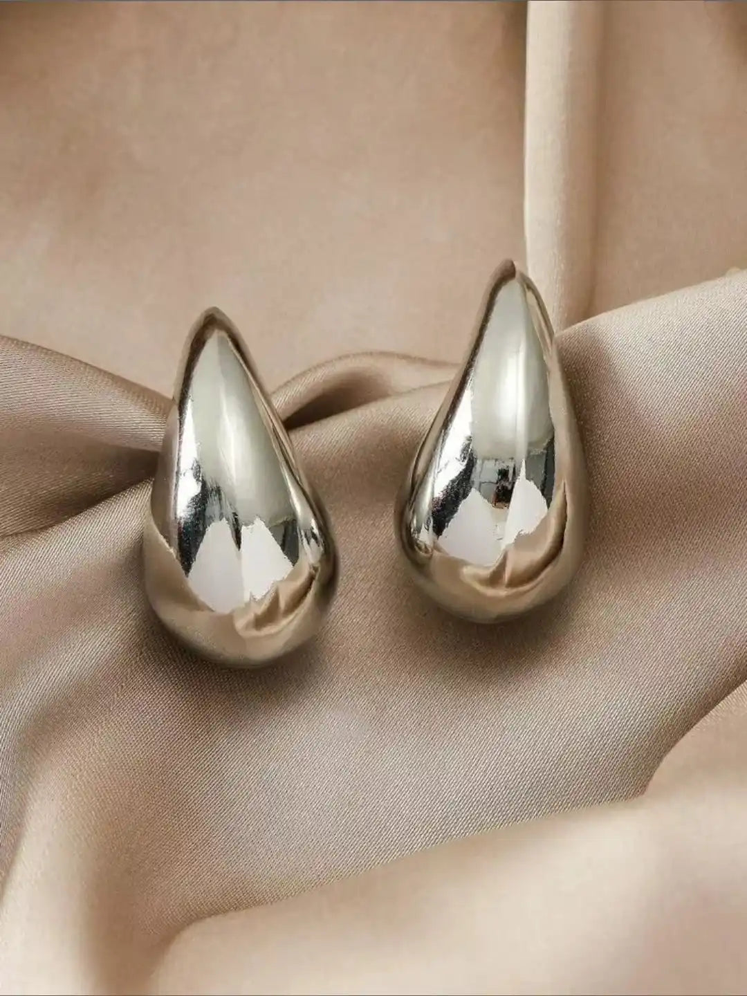 Teardrop Anti Tarnish Silver Tone Stud Earrings