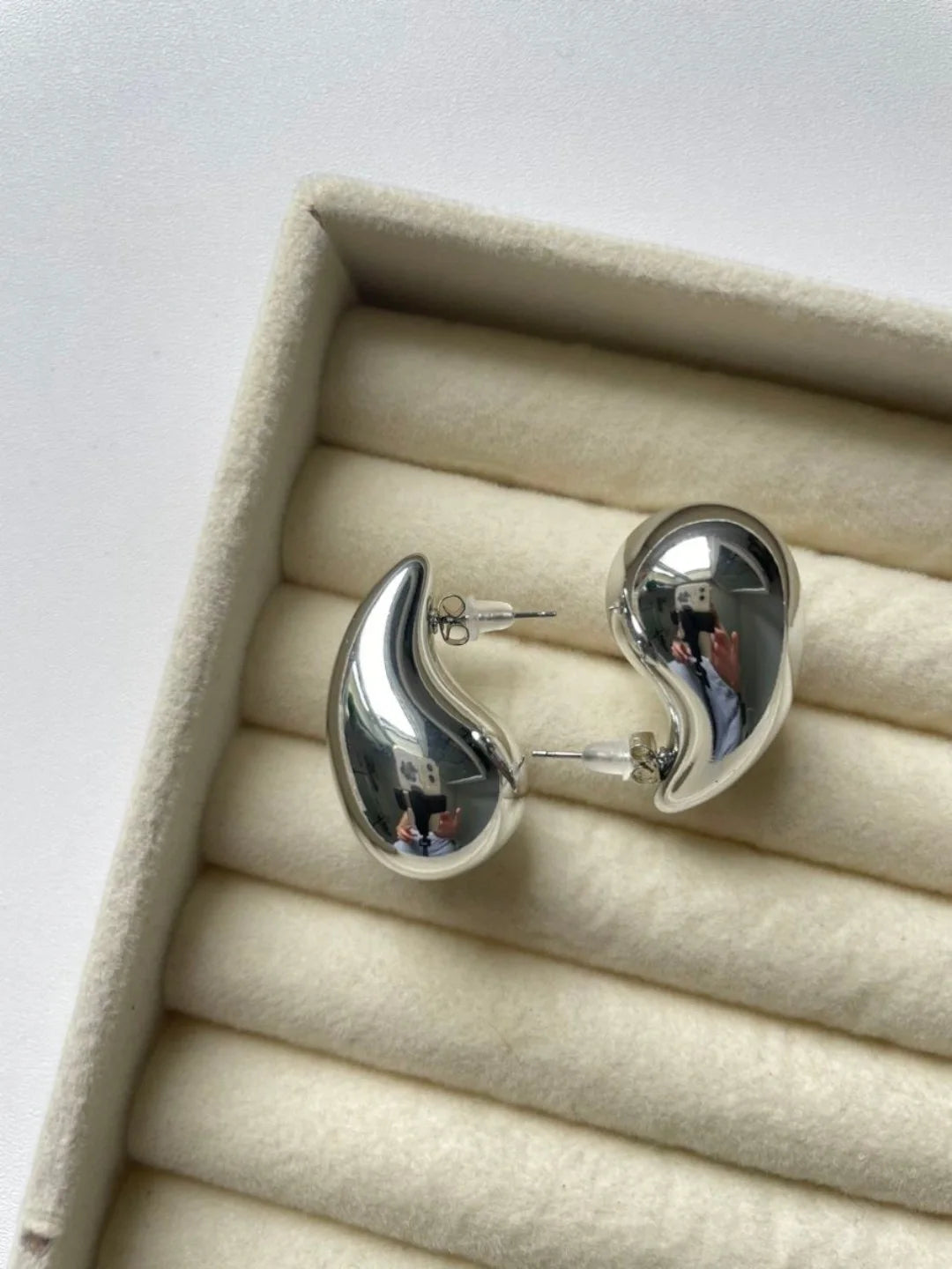 Teardrop Anti Tarnish Silver Tone Stud Earrings