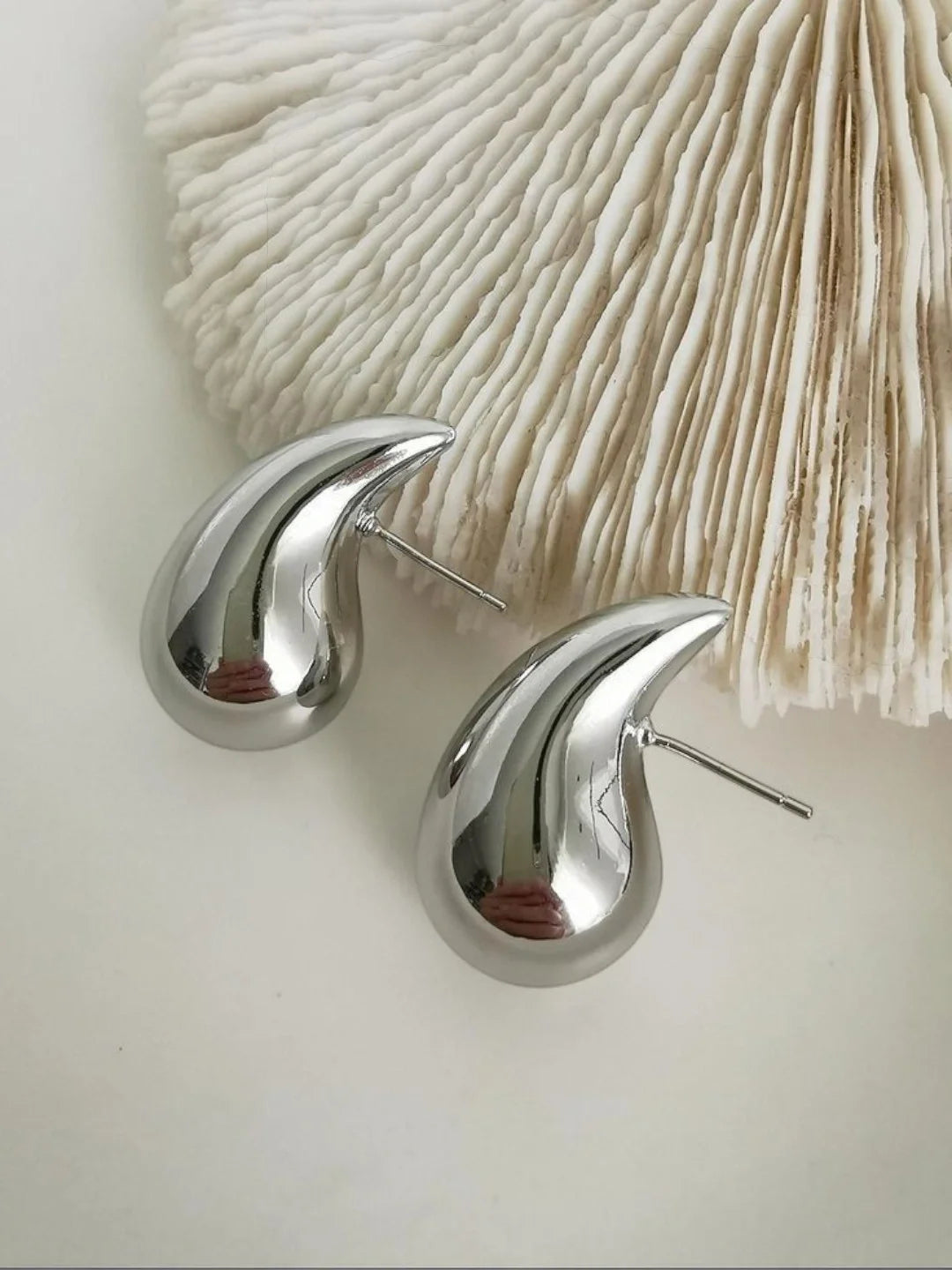 Teardrop Anti Tarnish Silver Tone Stud Earrings