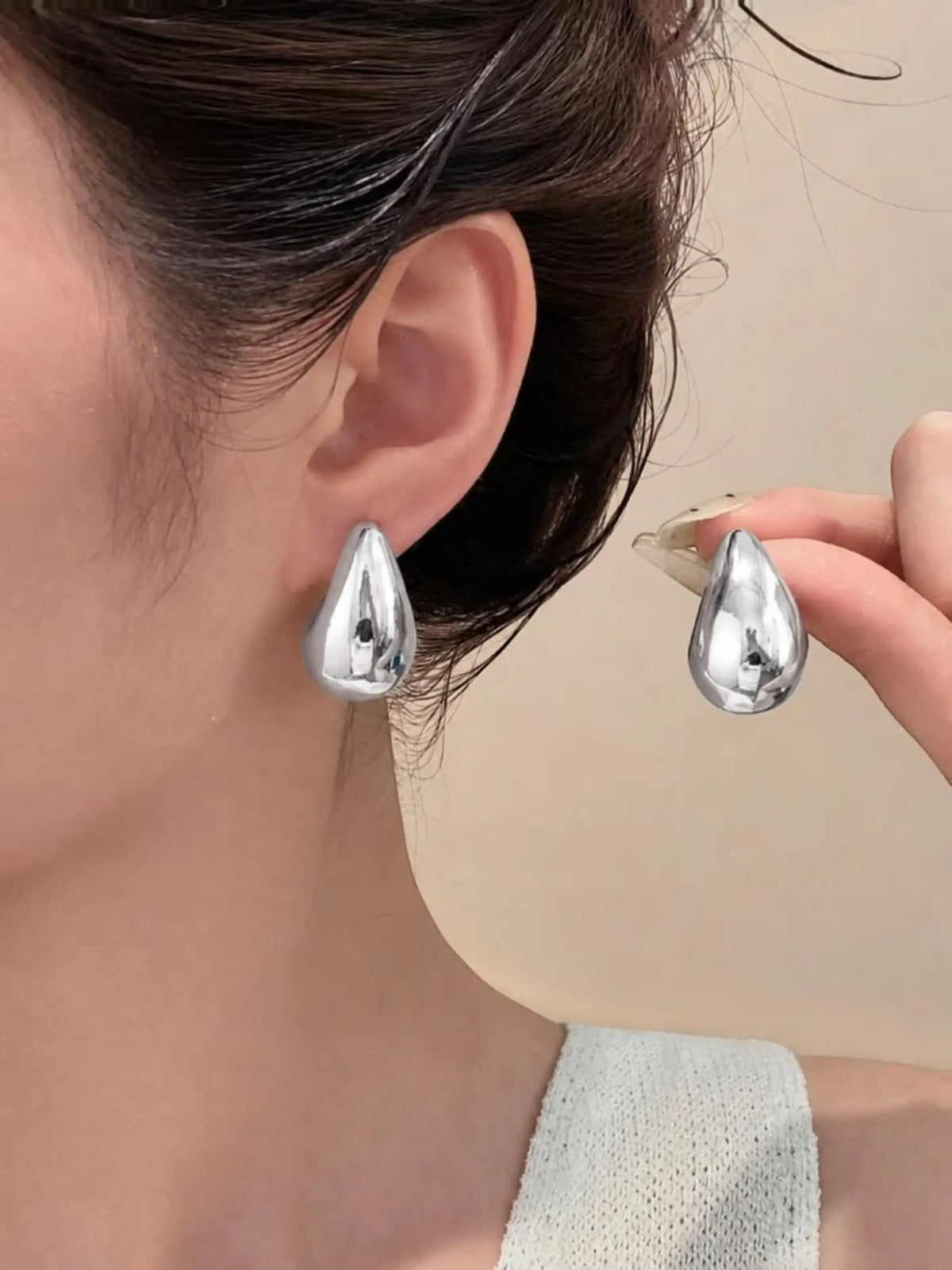 Teardrop Anti Tarnish Silver Tone Stud Earrings
