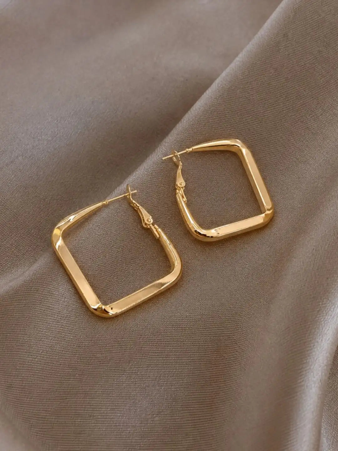 Square Gold Tone Anti-Tarnish Hoop Earrings