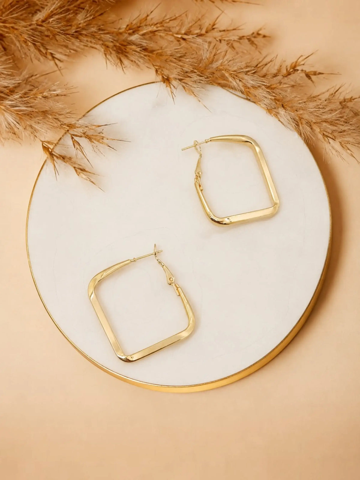 Square Gold Tone Anti-Tarnish Hoop Earrings