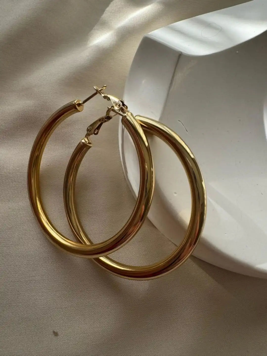 Classic Circle Gold Tone Anti-Tarnish Hoop Earrings