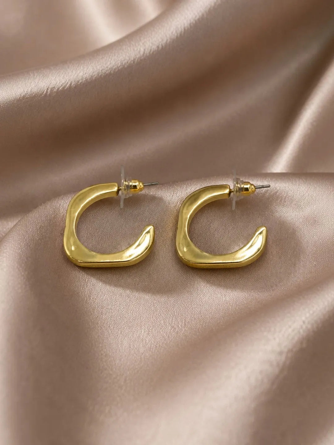 Geometric Gold Tone Anti-Tarnish Hoop Earrings