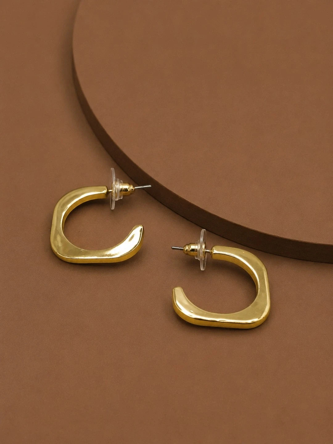 Geometric Gold Tone Anti-Tarnish Hoop Earrings