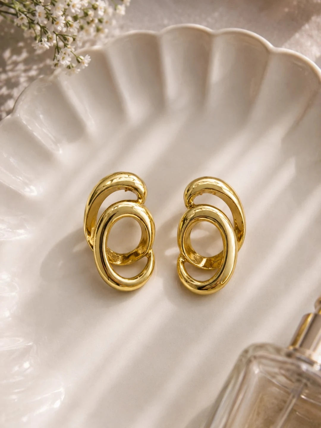 Gold-Toned Intertwined Anti-Tarnish Stud Earrings