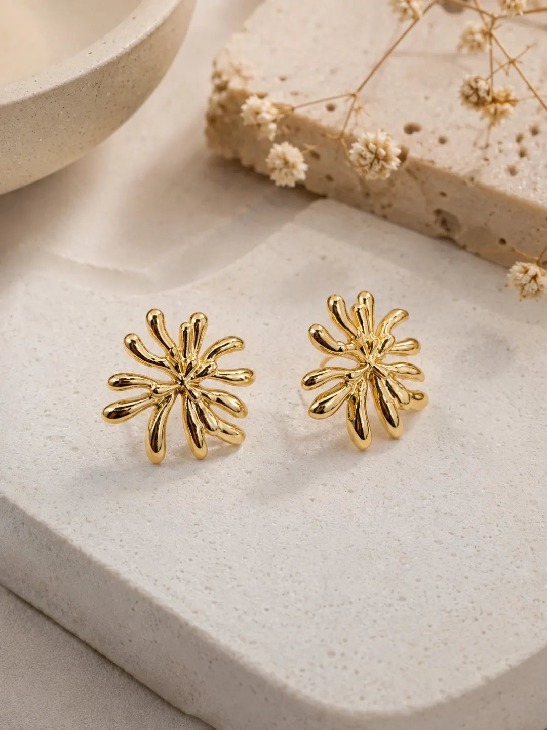Gold Plated Korean Starburst Anti Tarnish Stud Earrings
