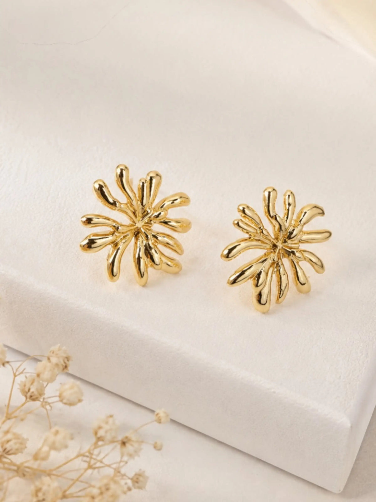 Gold Plated Korean Starburst Anti Tarnish Stud Earrings