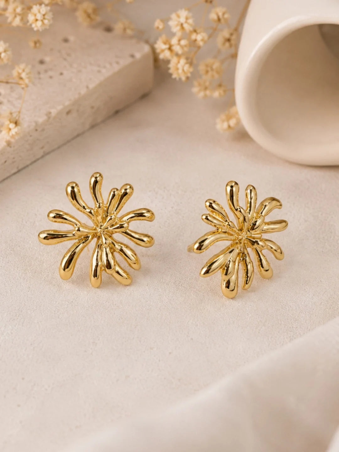 Gold Plated Korean Starburst Anti Tarnish Stud Earrings