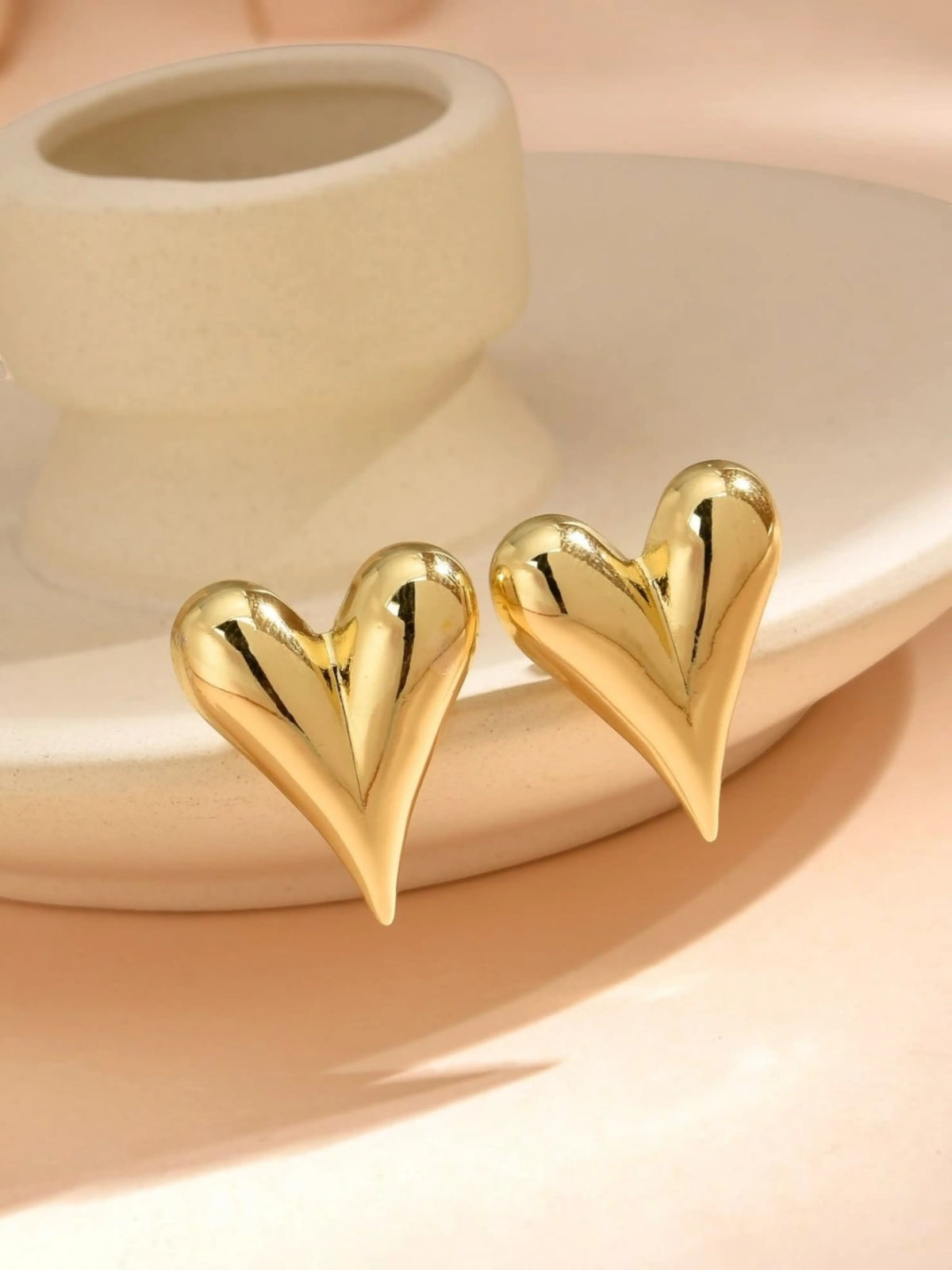 Stainless Steel Anti Tarnish Puffy Heart Stud Earrings