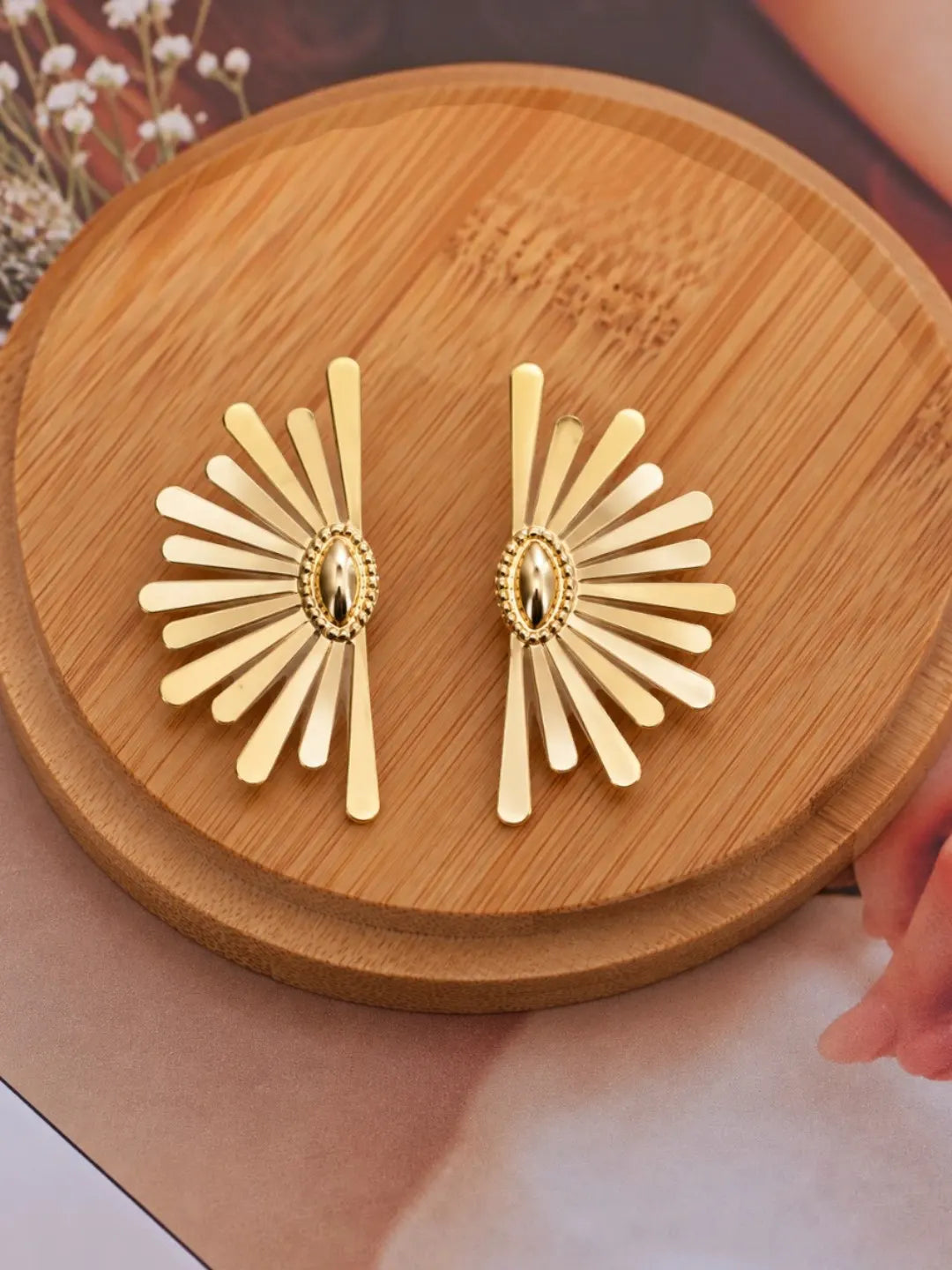 Gold Plated Sunburst Anti Tarnish Stud Earrings