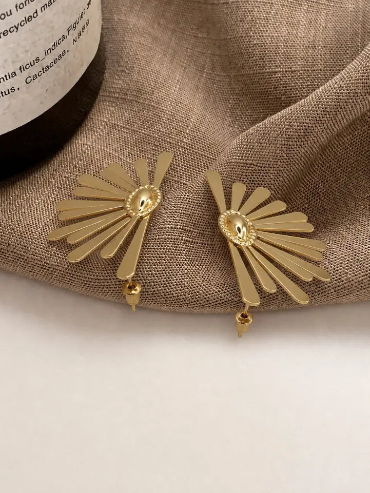 Gold Plated Sunburst Anti Tarnish Stud Earrings