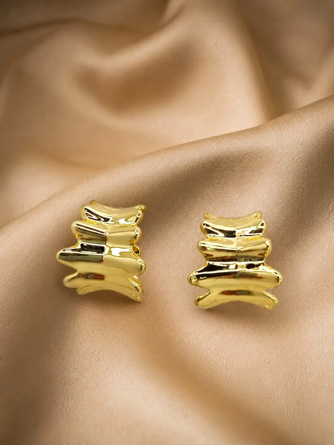 Anti Tarnish Wavy Textured Stud Earrings