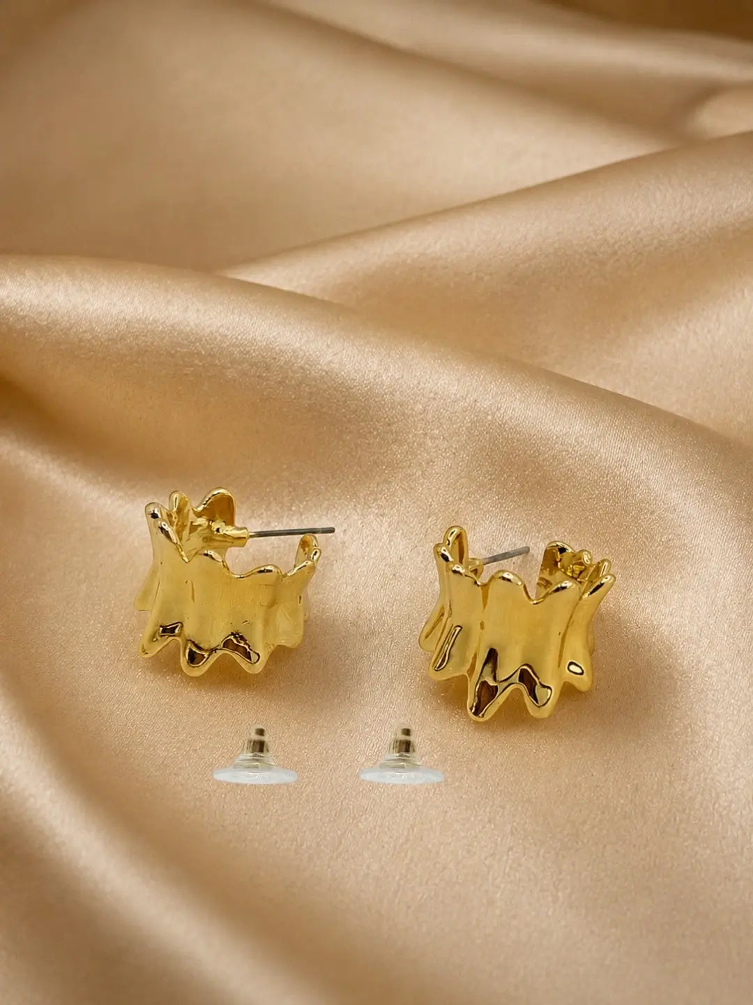 Anti Tarnish Wavy Textured Stud Earrings