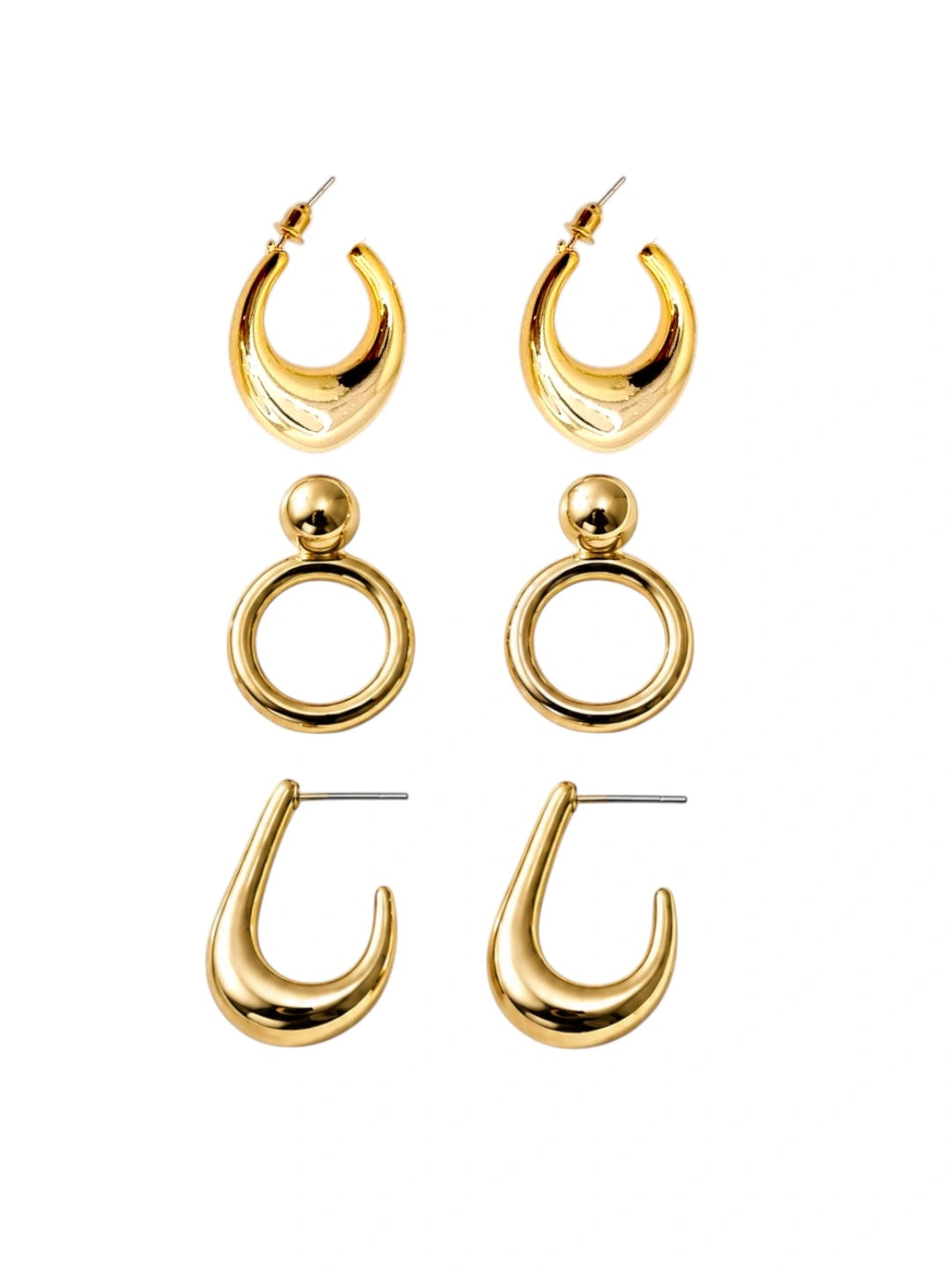 Set Of 3 Trendy Geometric Anti Tarnish Combo Earrings