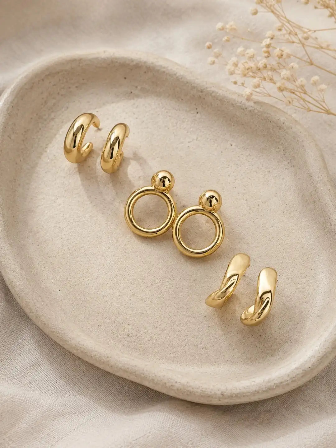 Set Of 3 Trendy Geometric Anti Tarnish Combo Earrings