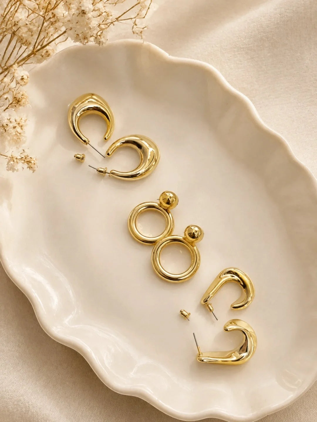 Set Of 3 Trendy Geometric Anti Tarnish Combo Earrings