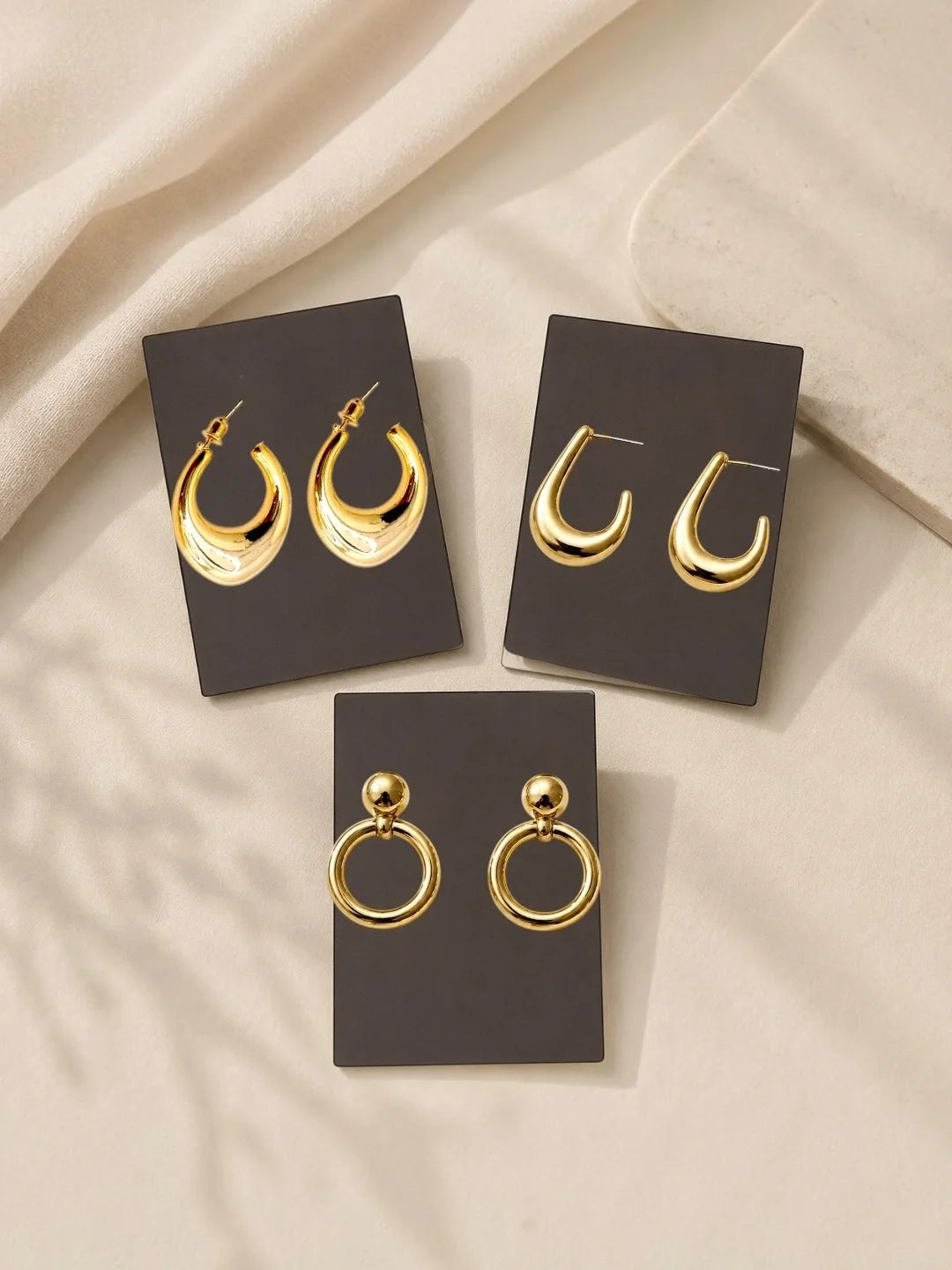 Set Of 3 Trendy Geometric Anti Tarnish Combo Earrings