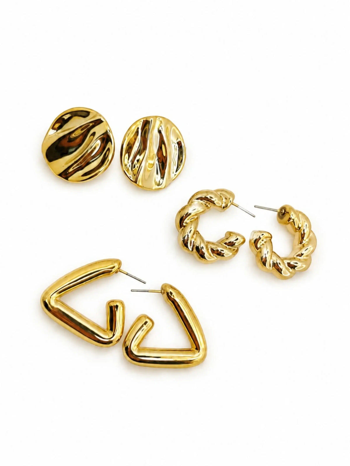 Set Of 3 Anti Tarnish Geometric Twisted Korean Combo Earrings