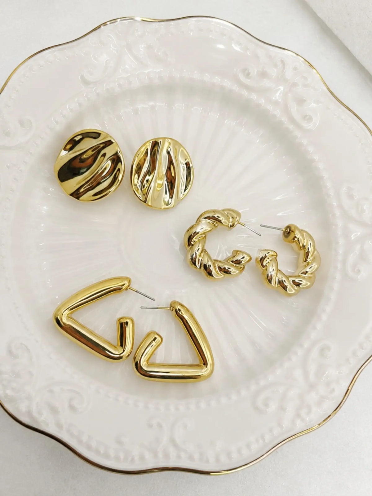 Set Of 3 Anti Tarnish Geometric Twisted Korean Combo Earrings