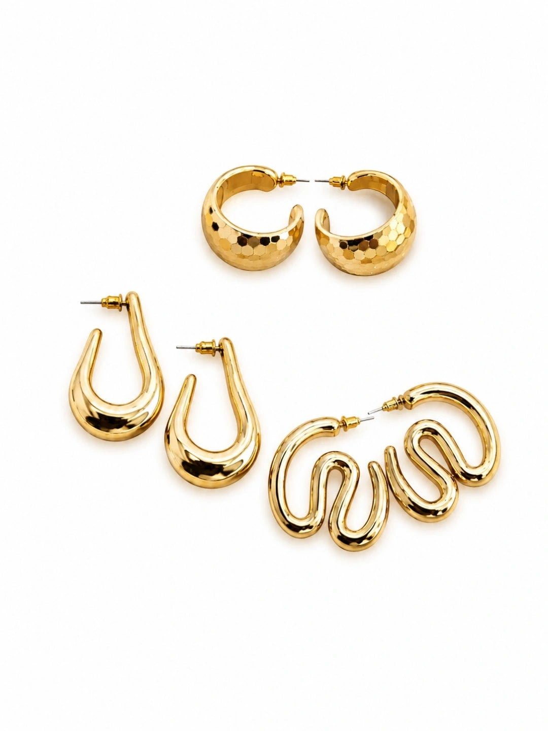 Set Of 3 Stylish Anti Tarnish Chunky Combo Hoop earrings