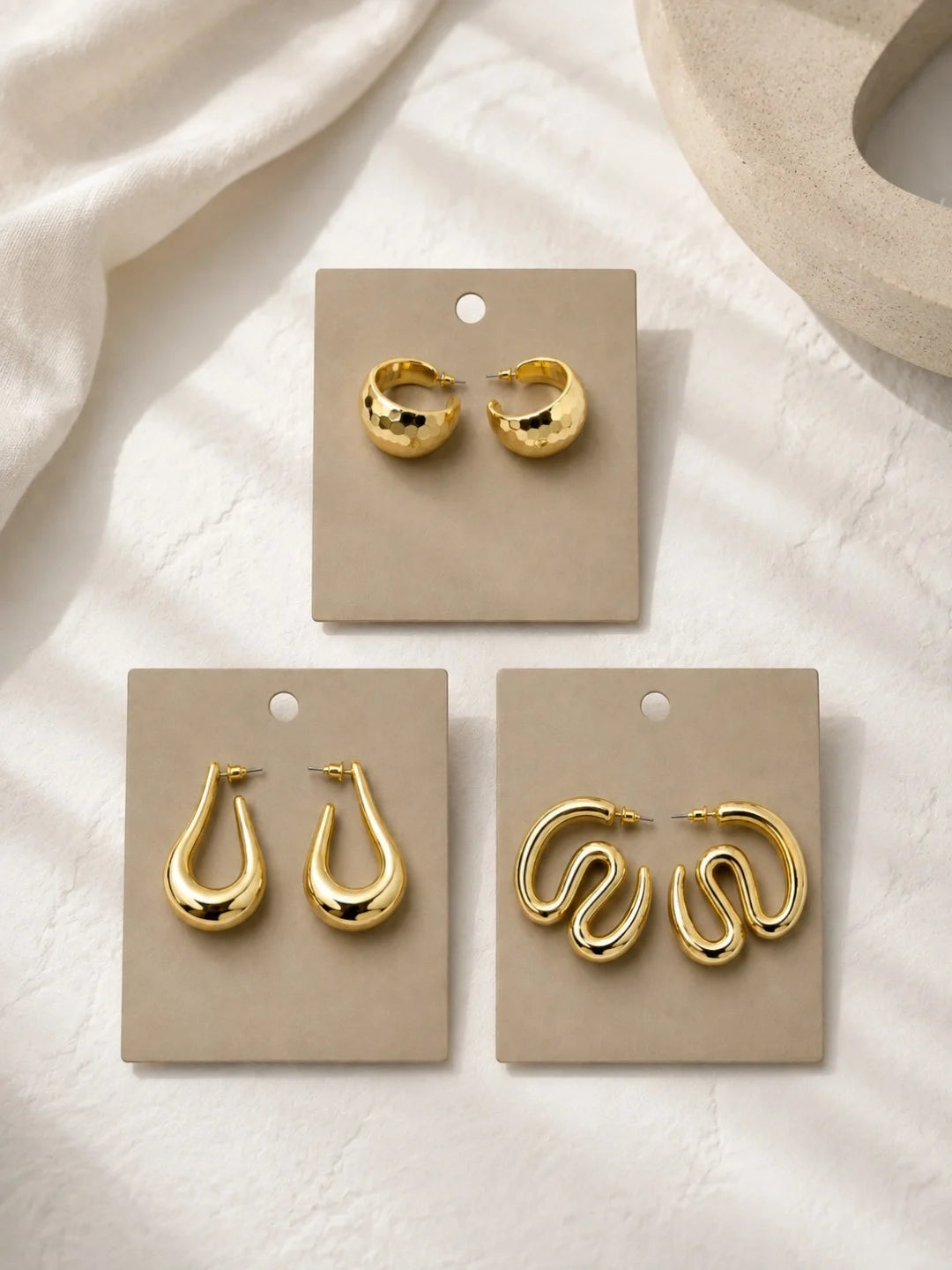 Set Of 3 Stylish Anti Tarnish Chunky Combo Hoop earrings