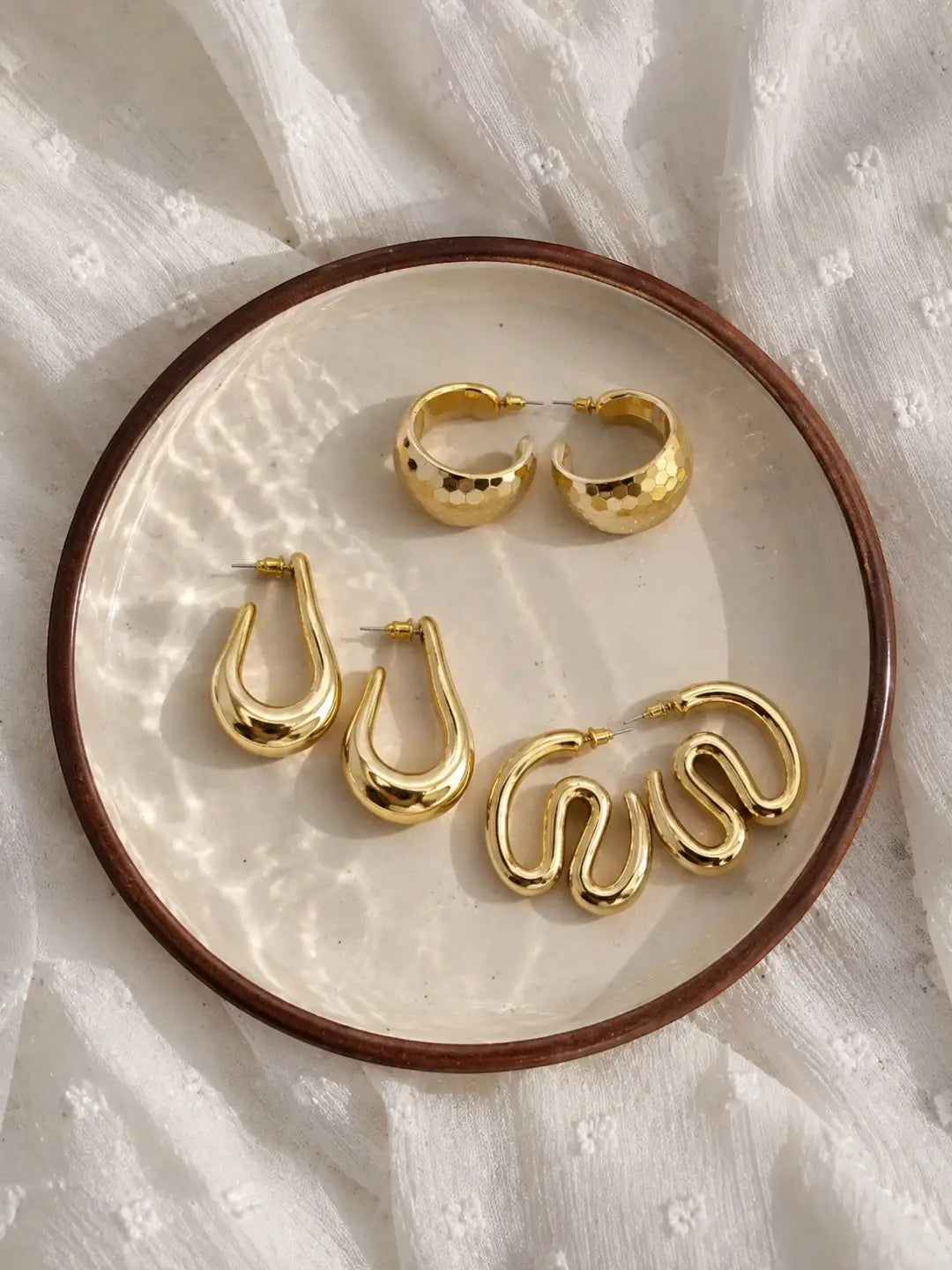 Set Of 3 Stylish Anti Tarnish Chunky Combo Hoop earrings