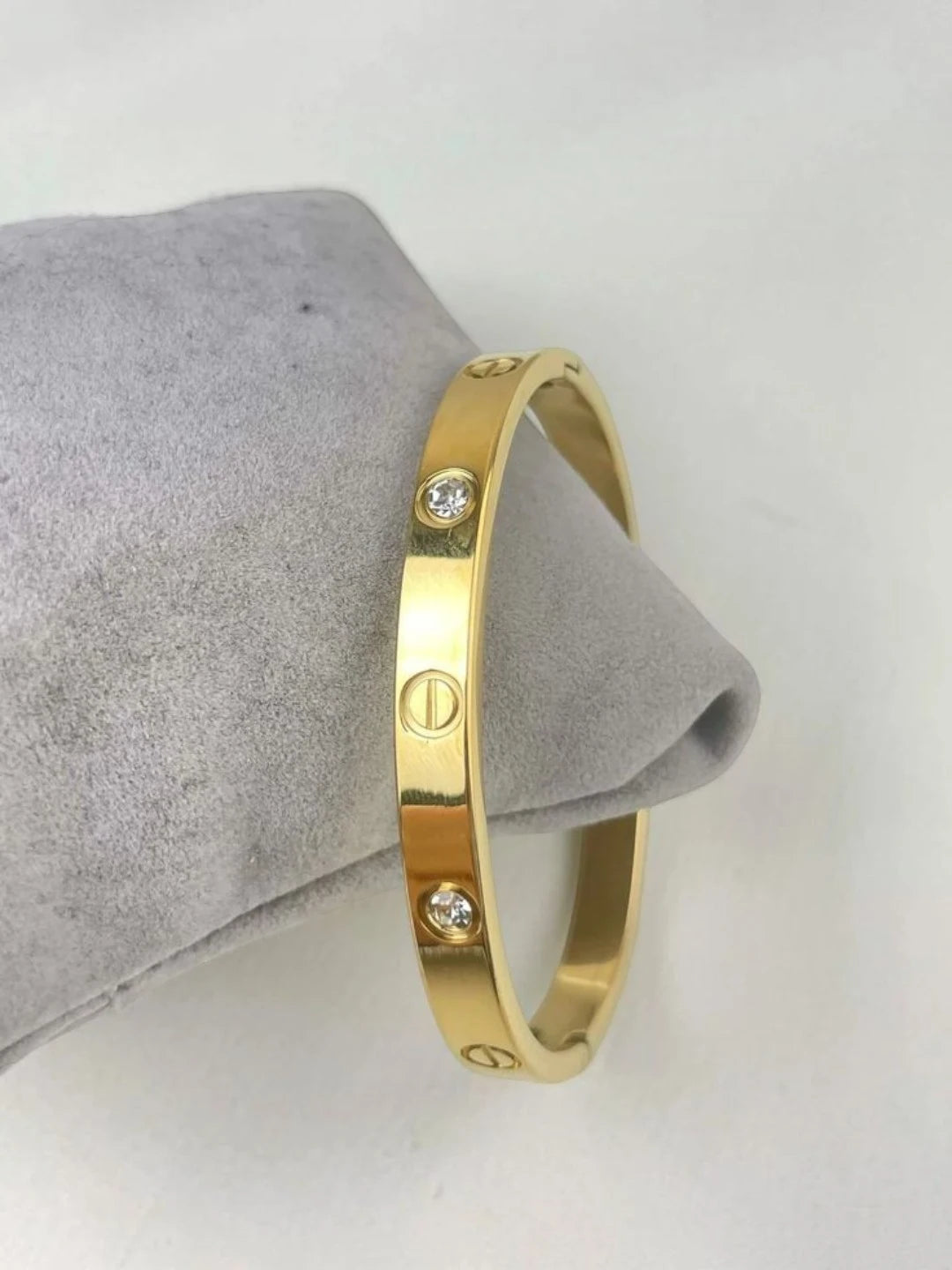 Anti-Tarnish Gold-Toned CZ Studded Screw Design Bracelet
