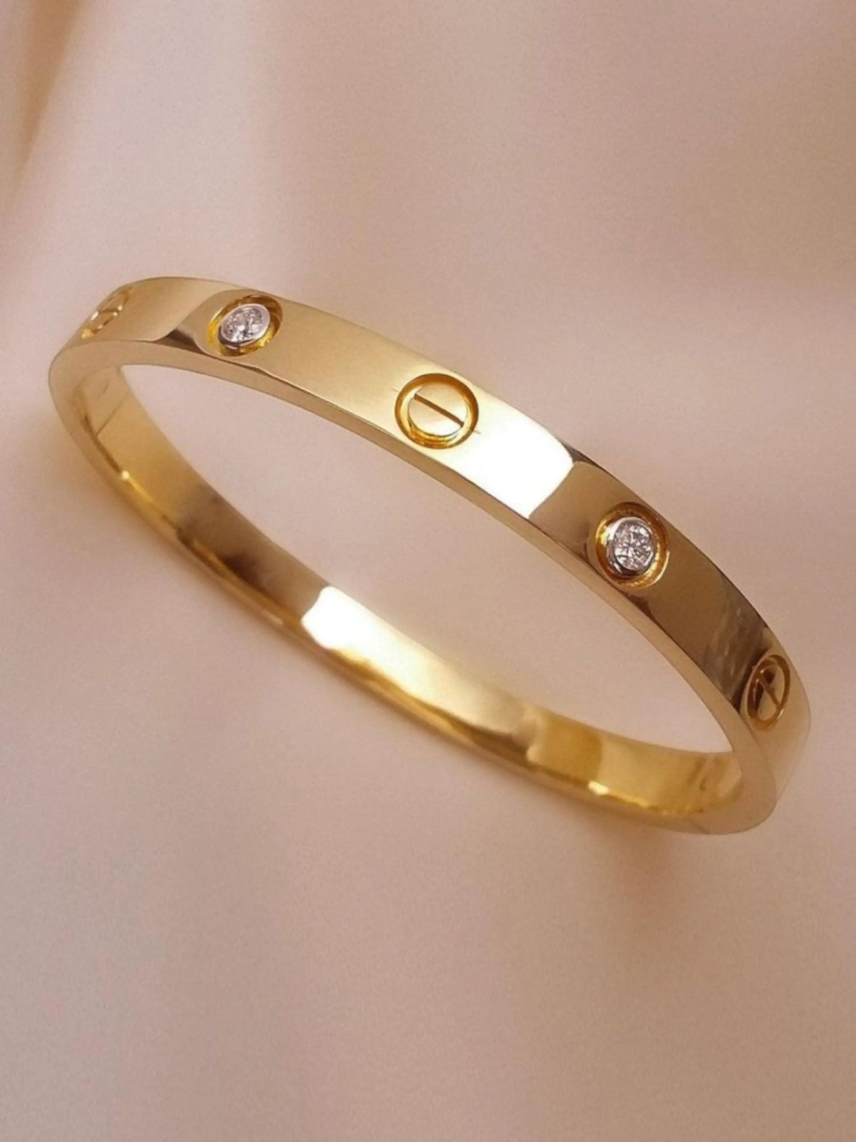 Anti-Tarnish Gold-Toned CZ Studded Screw Design Bracelet
