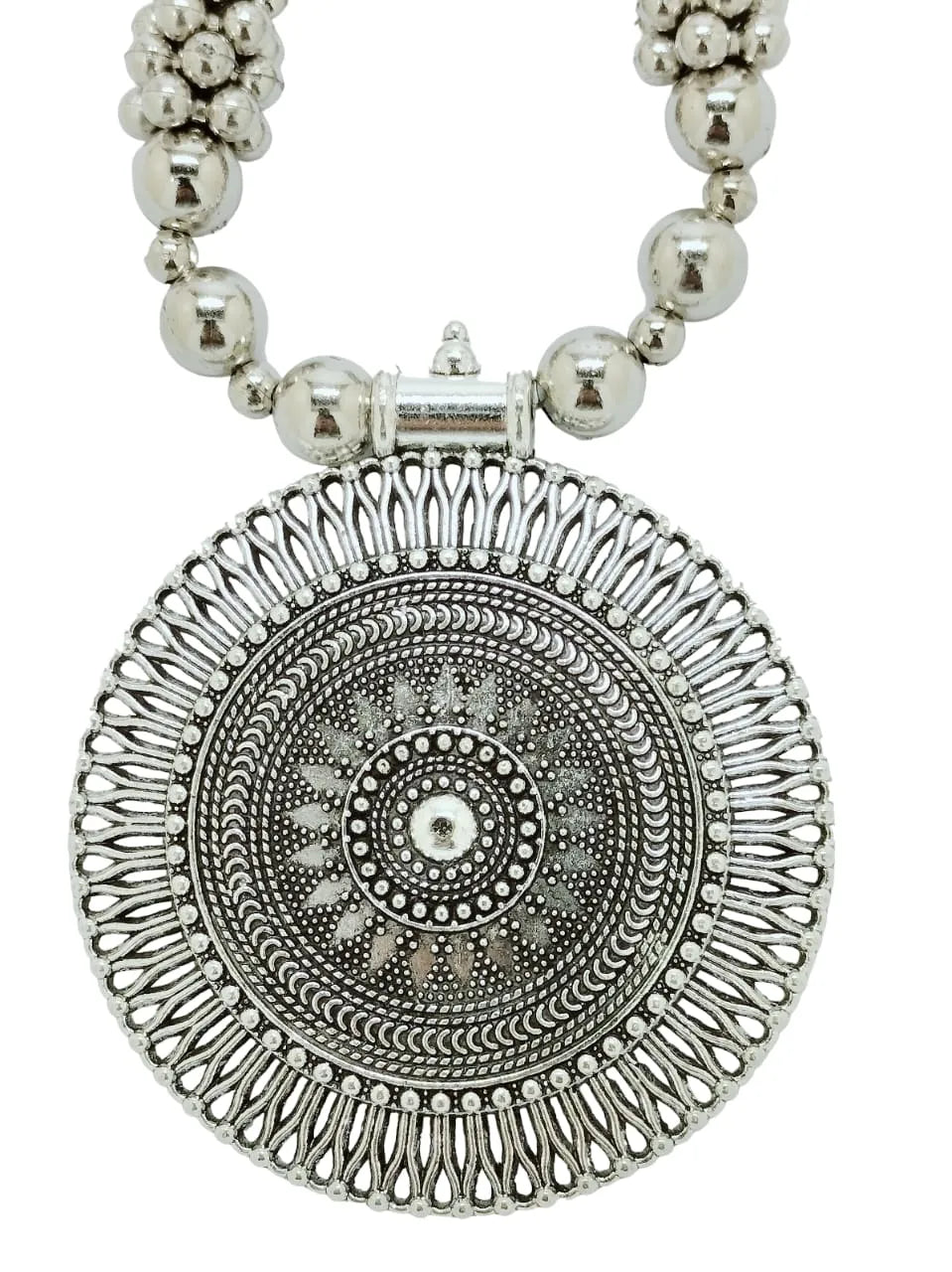 Silver Plated Artificial Beads Beaded Oxidised Necklace & Earrings