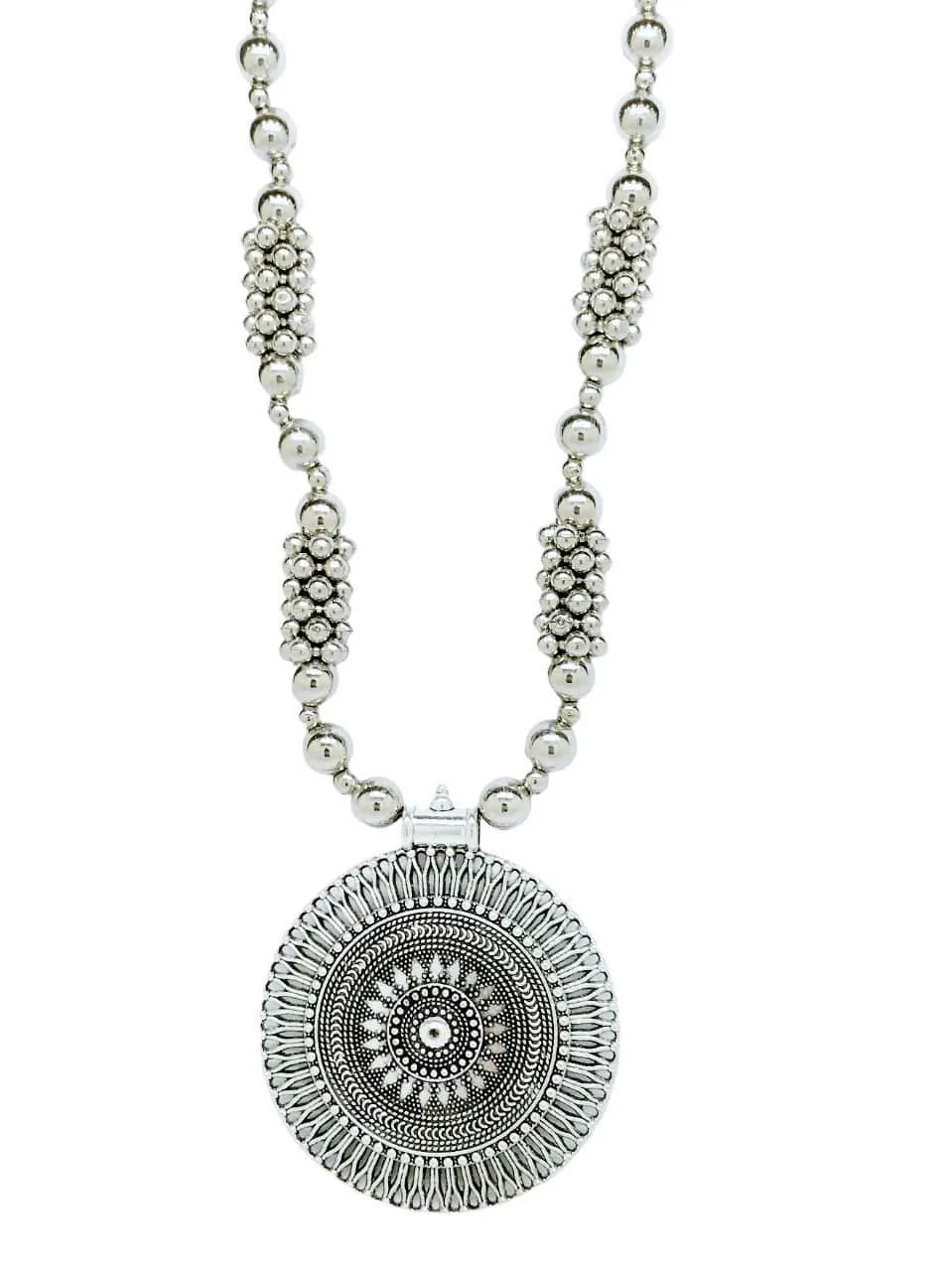 Silver Plated Artificial Beads Beaded Oxidised Necklace & Earrings