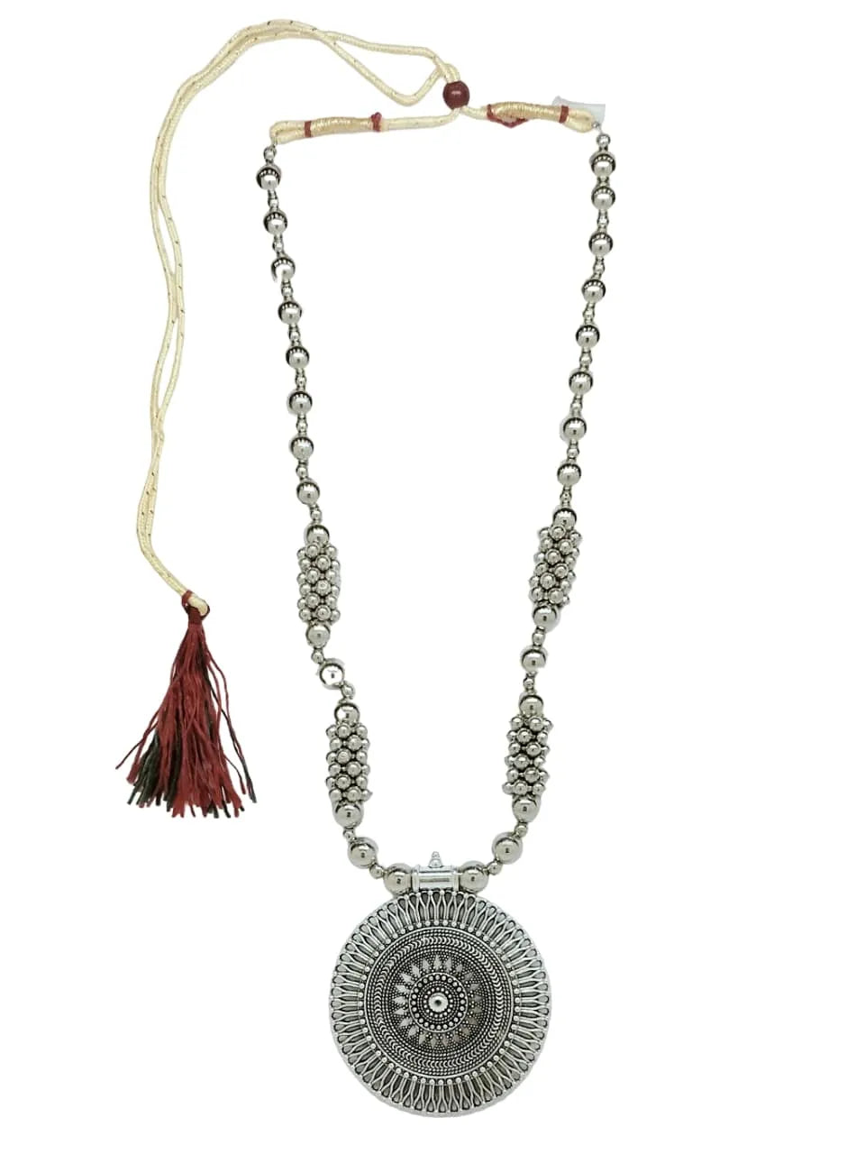 Silver Plated Artificial Beads Beaded Oxidised Necklace & Earrings