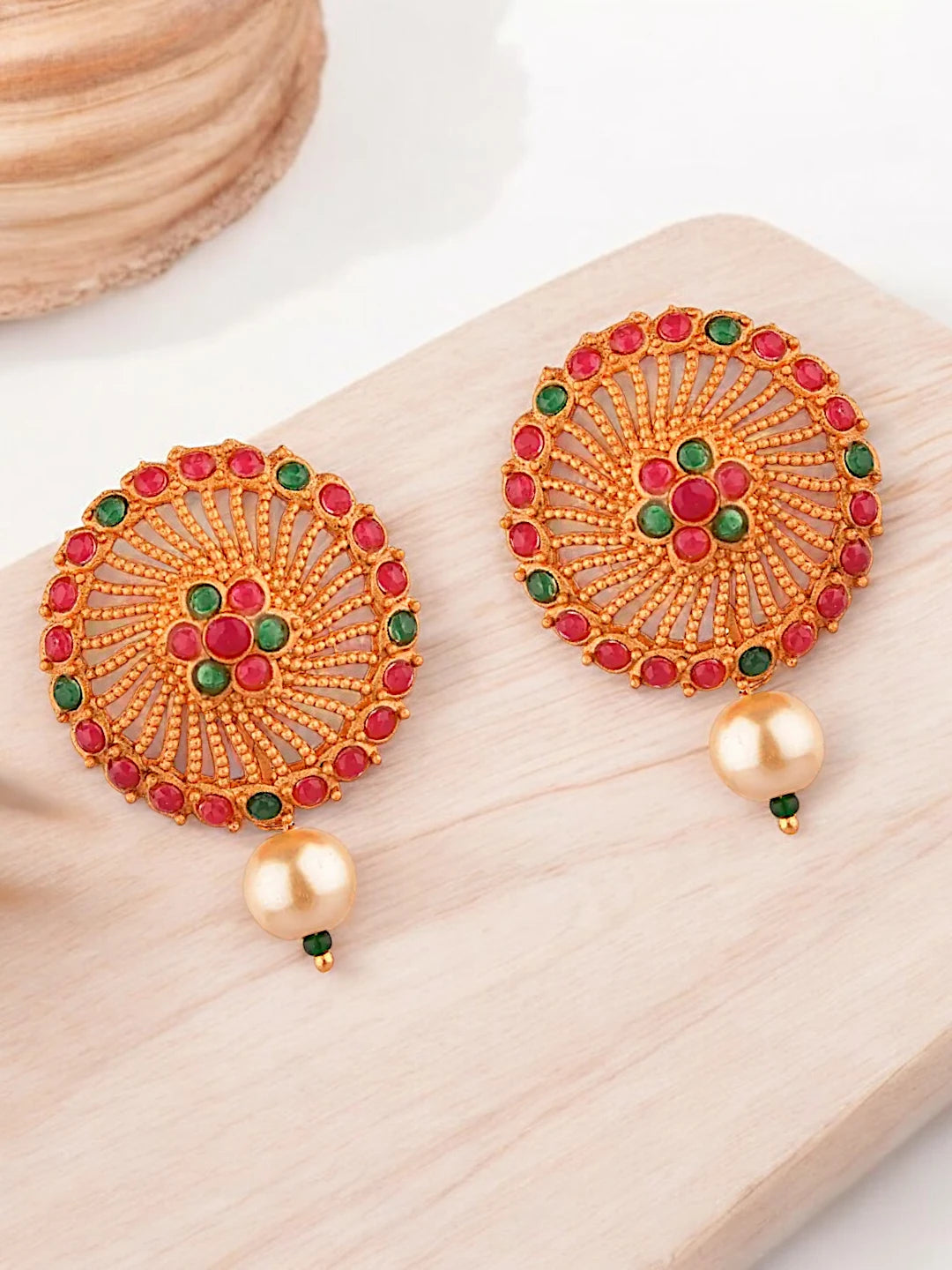 Ruby Green Kundan Earrings