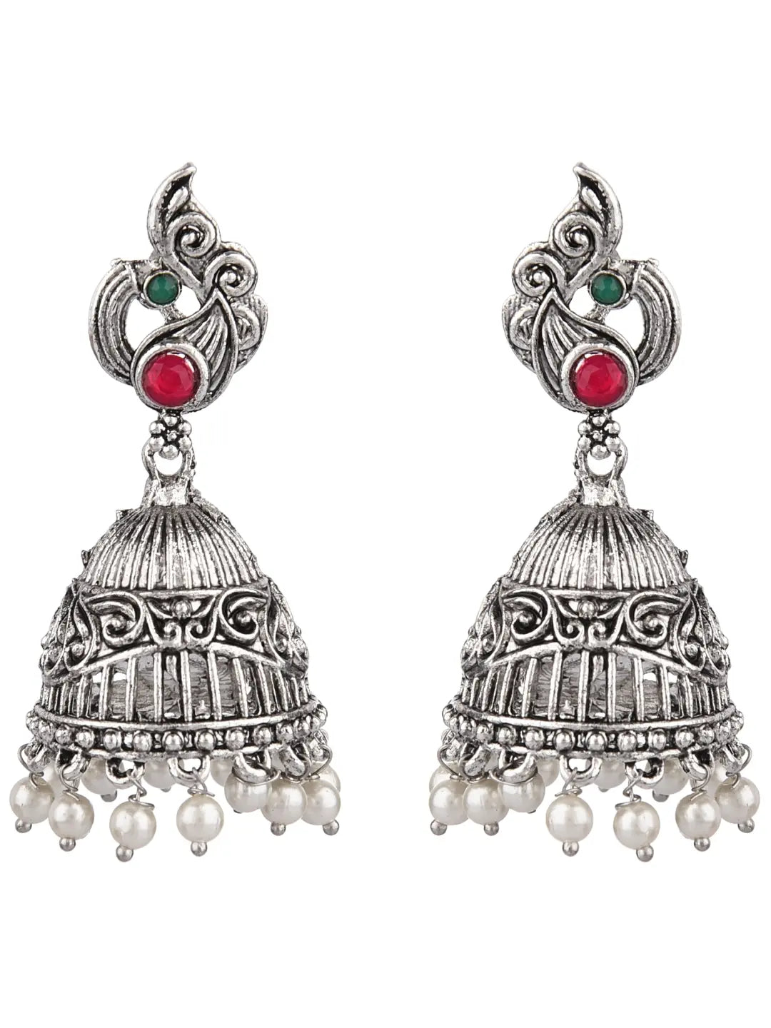 Silver Oxidised Jhumka Earrings